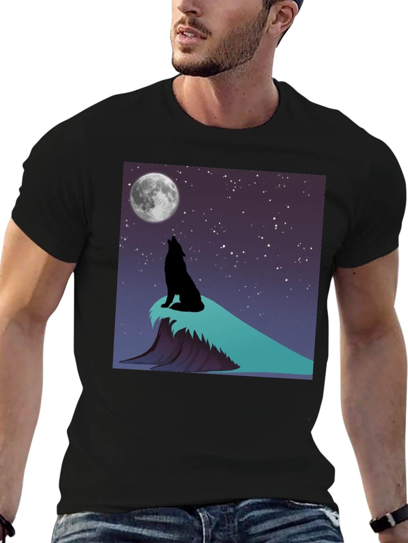 Wolf Howling at Moon Graphic T-Shirt