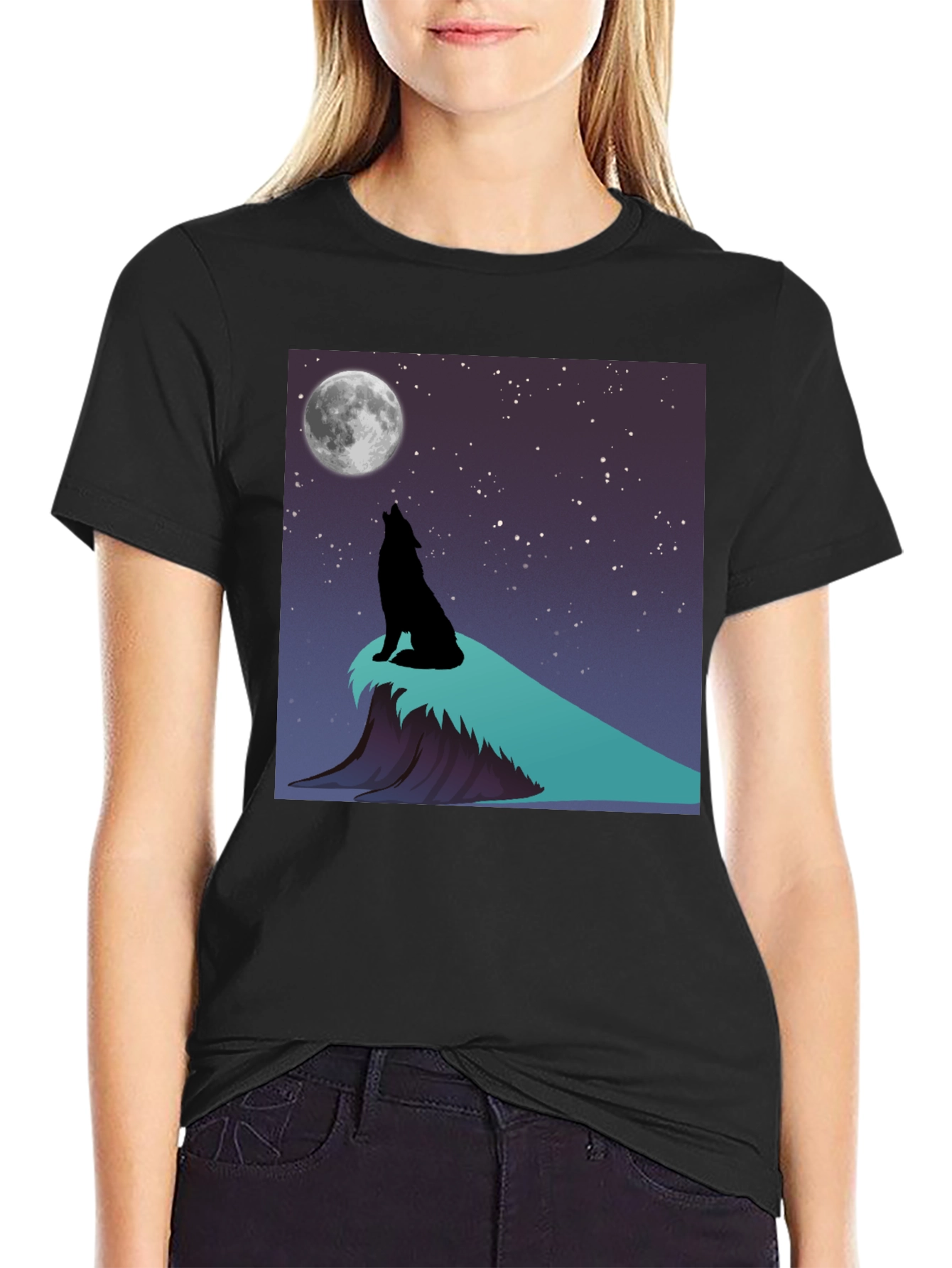 Wolf Howling at Moon Graphic T-Shirt