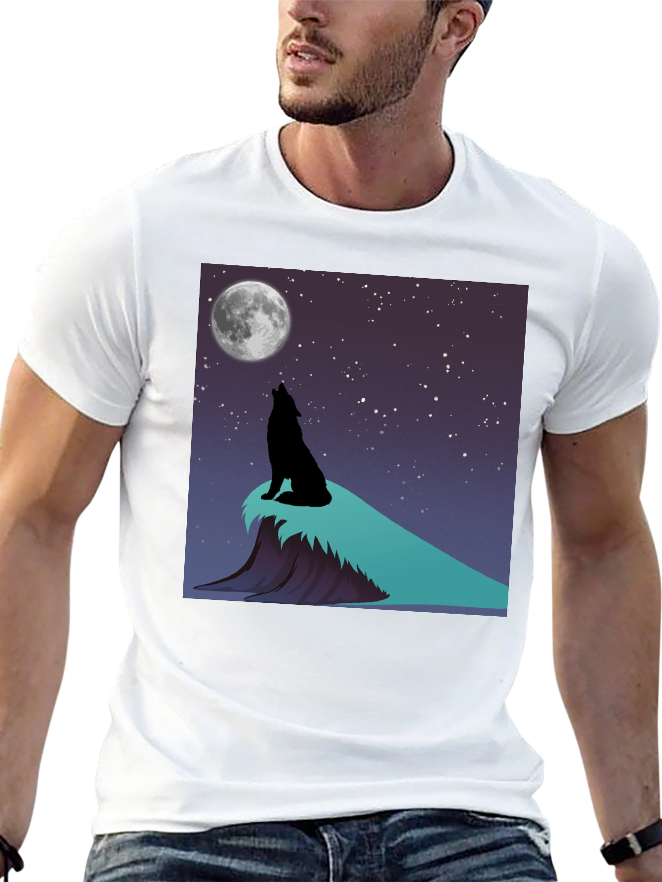 Wolf Howling at Moon Graphic T-Shirt