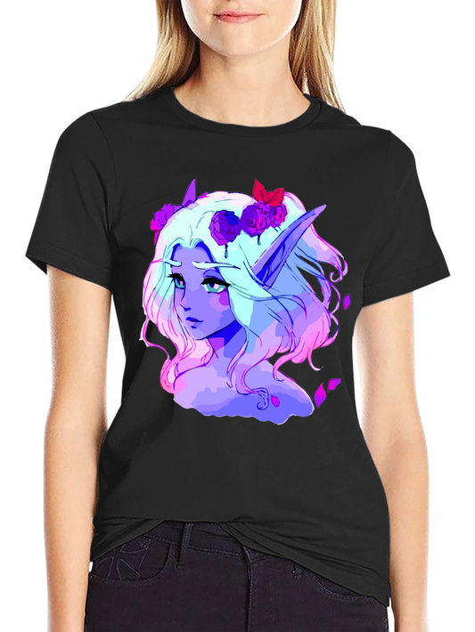 Elf Portrait Graphic Tee - Black Cotton Shirt