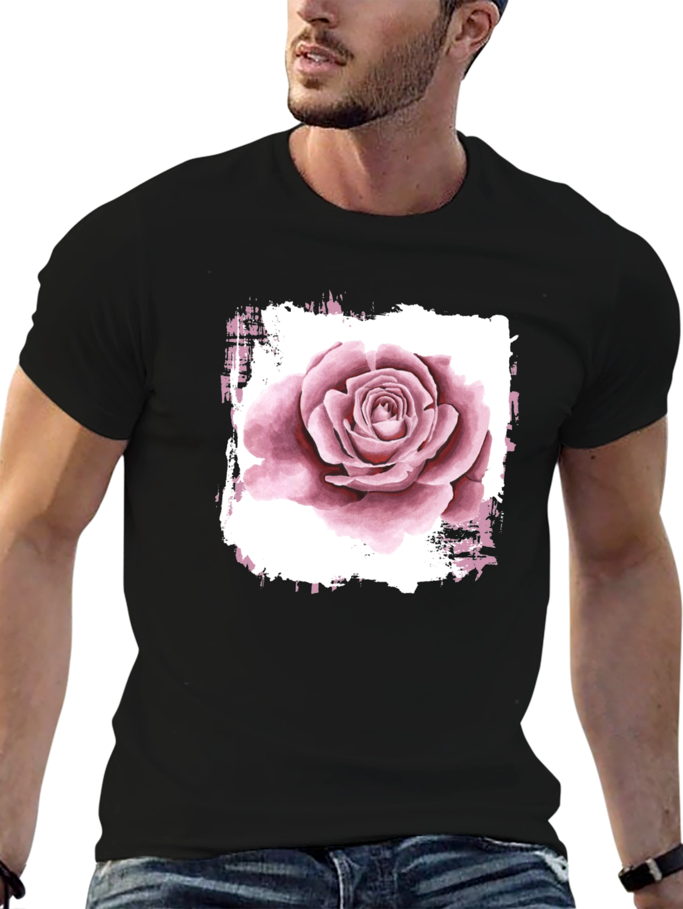 Rose Graphic Print Black T-Shirt