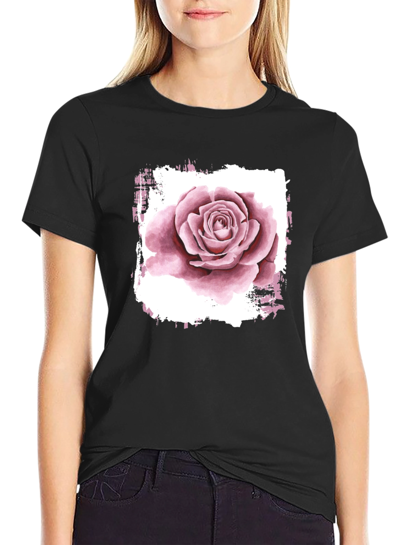 Rose Graphic Print Black T-Shirt