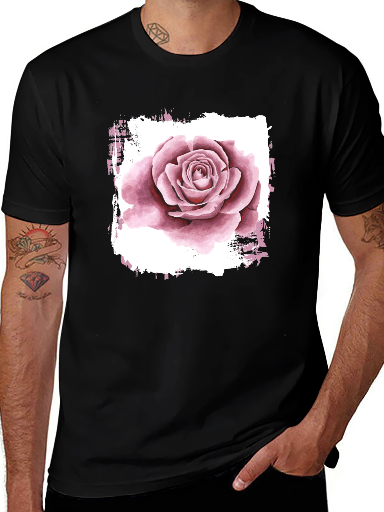 Rose Graphic Print Black T-Shirt