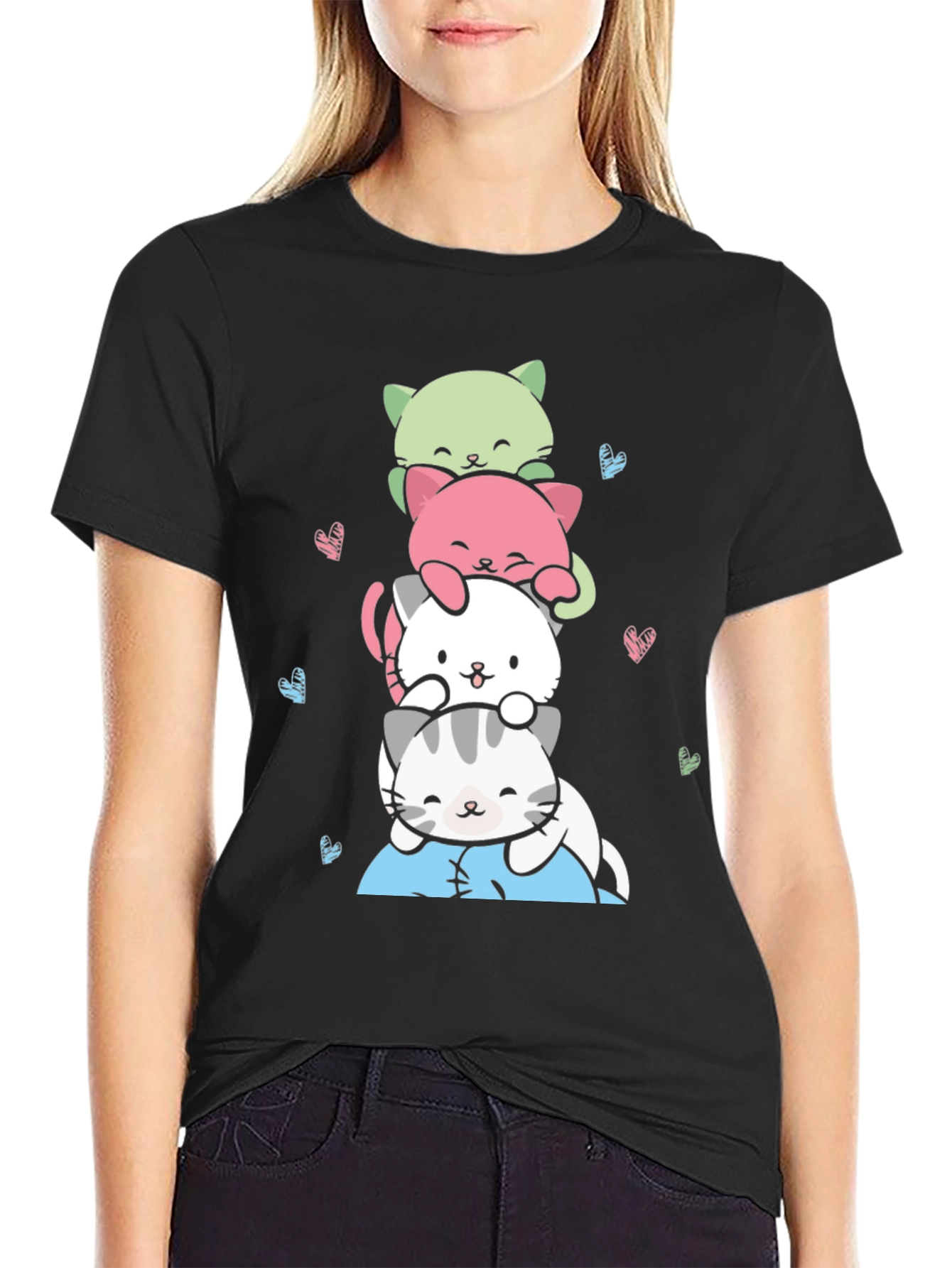 Cute Stacked Cats Graphic Tee