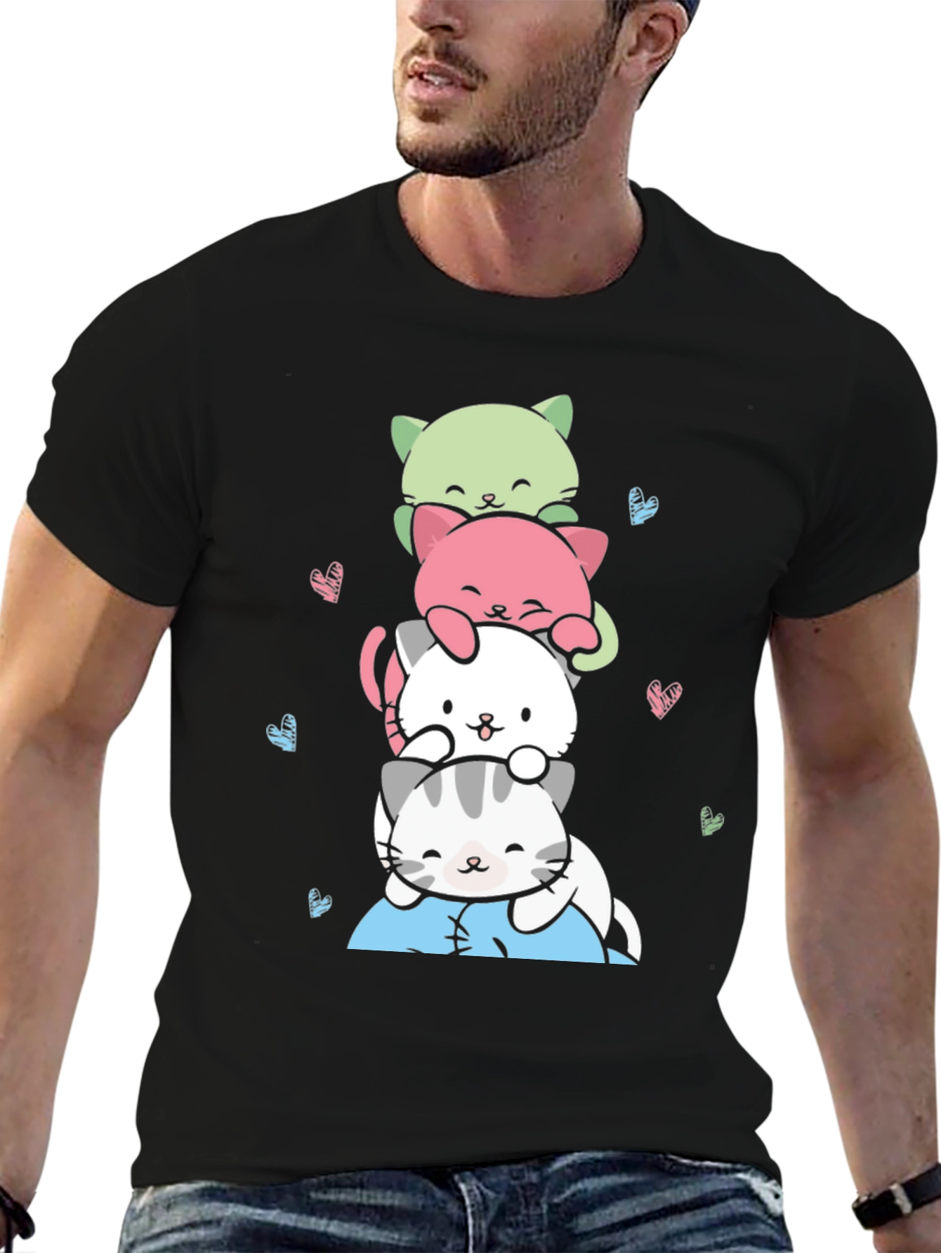 Cute Stacked Cats Graphic Tee