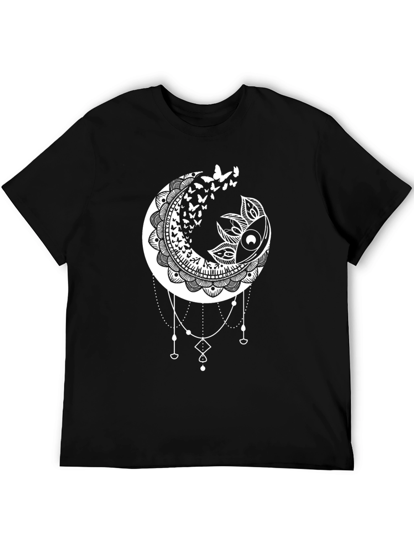 Moon Butterfly Mandala Black T-Shirt