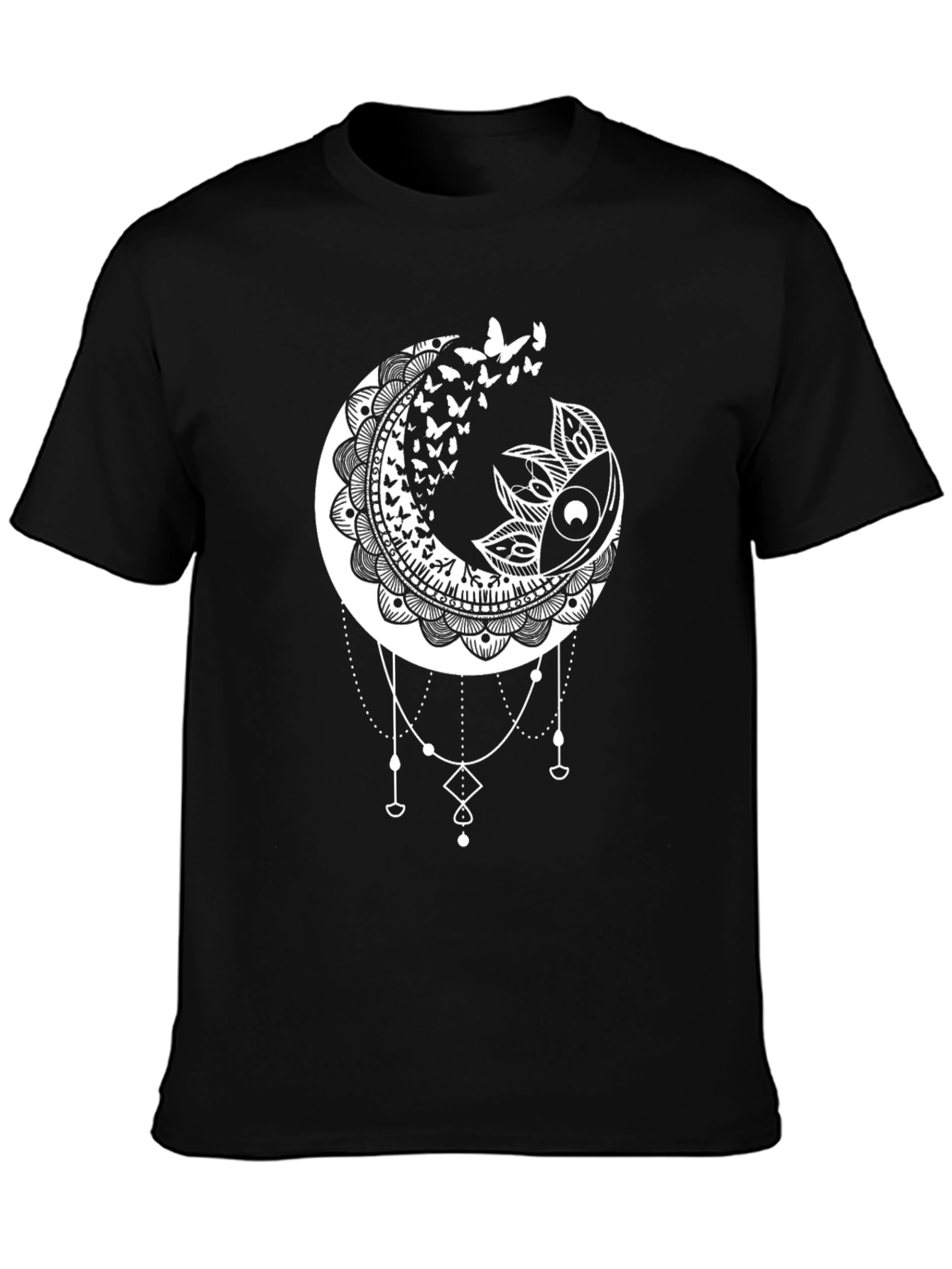 Moon Butterfly Mandala Black T-Shirt