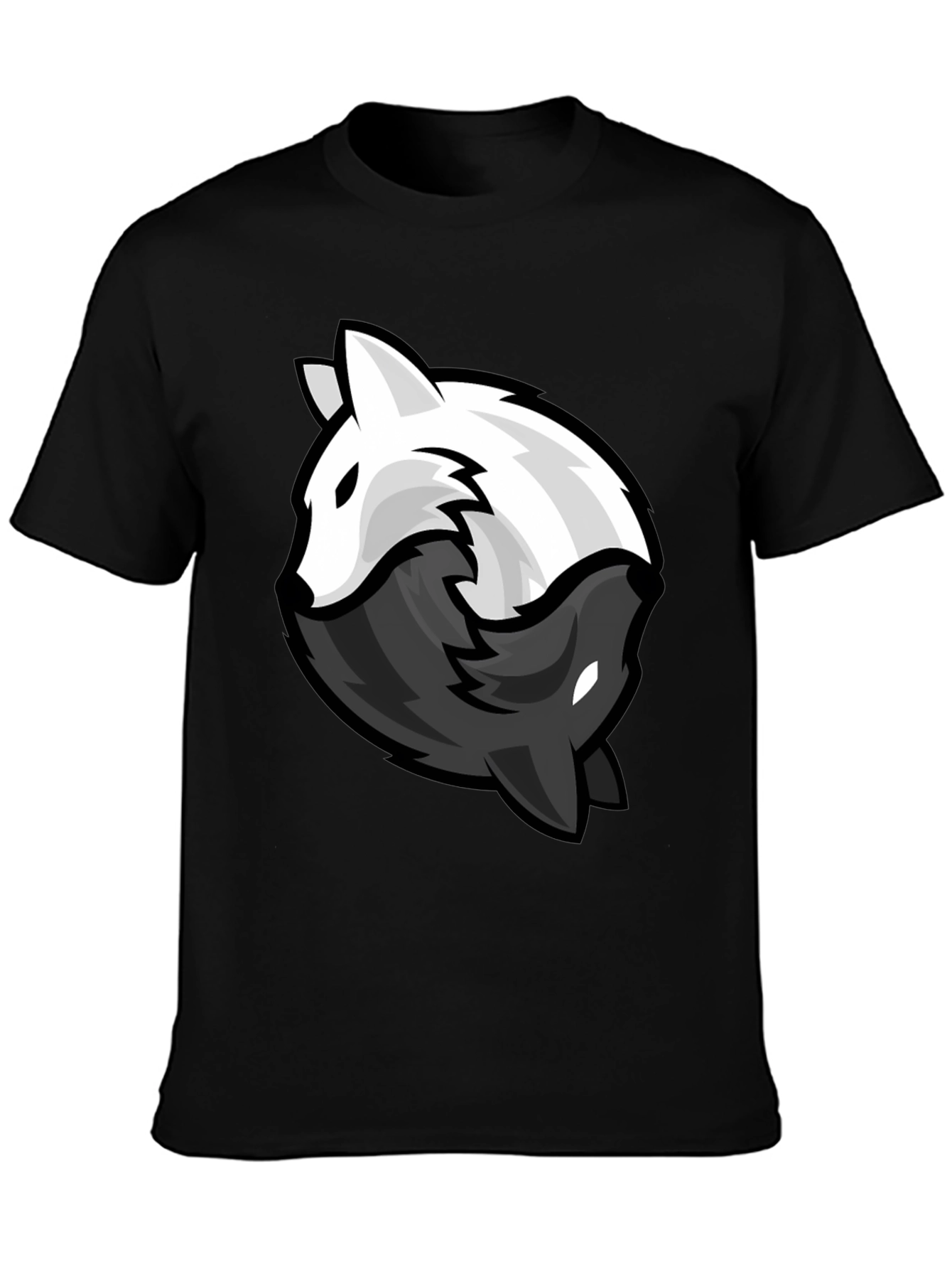 Yin Yang Wolves Graphic Tee - Black Cotton Blend