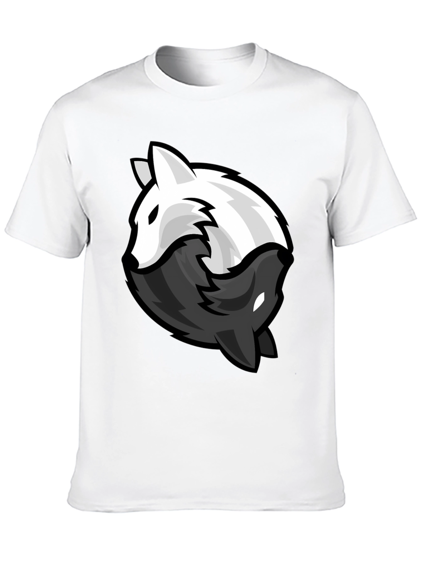 Yin Yang Wolves Graphic Tee - Black Cotton Blend