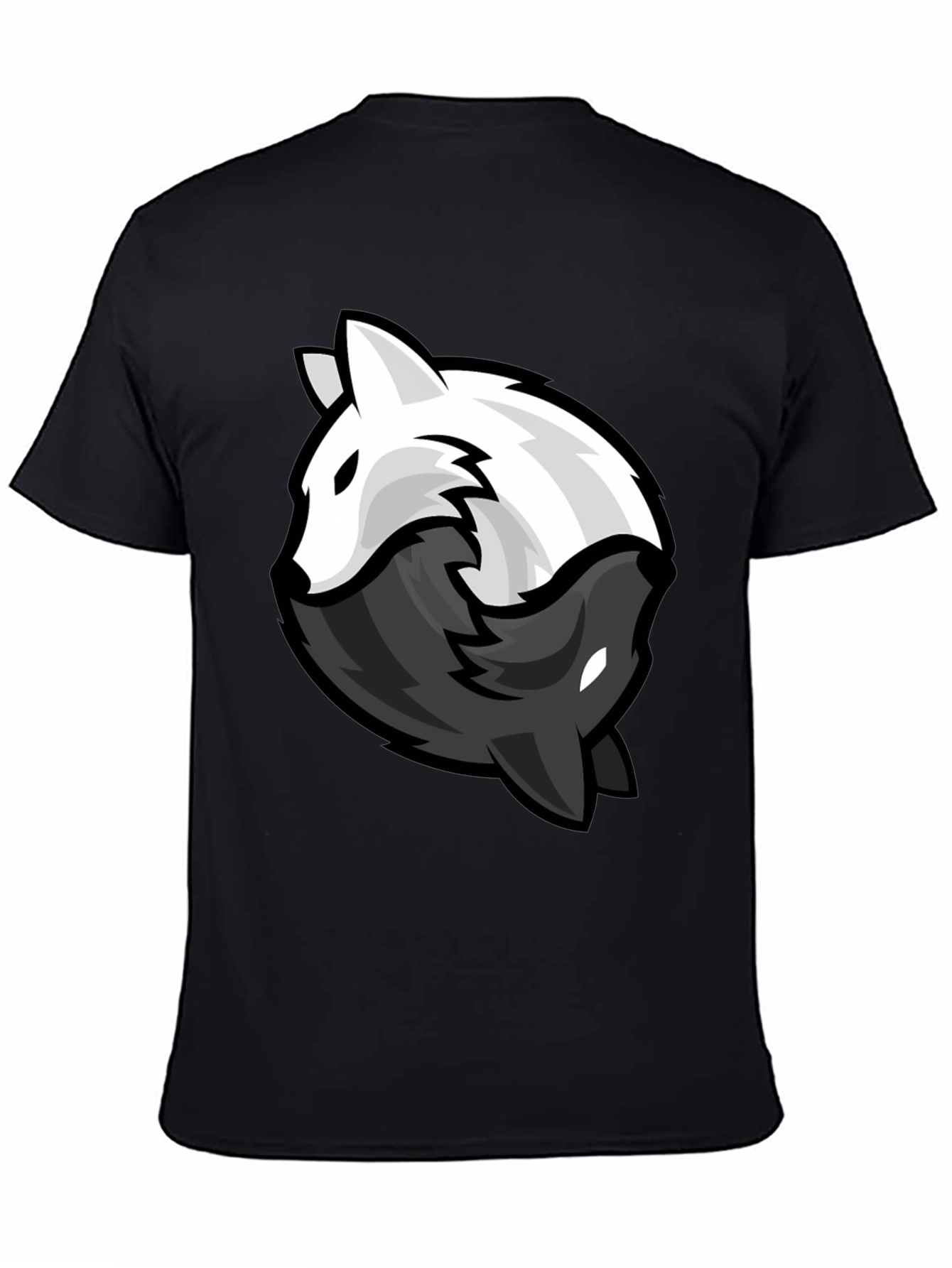 Yin Yang Wolves Graphic Tee - Black Cotton Blend