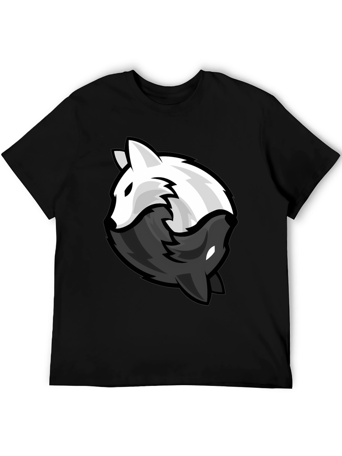 Yin Yang Wolves Graphic Tee - Black Cotton Blend