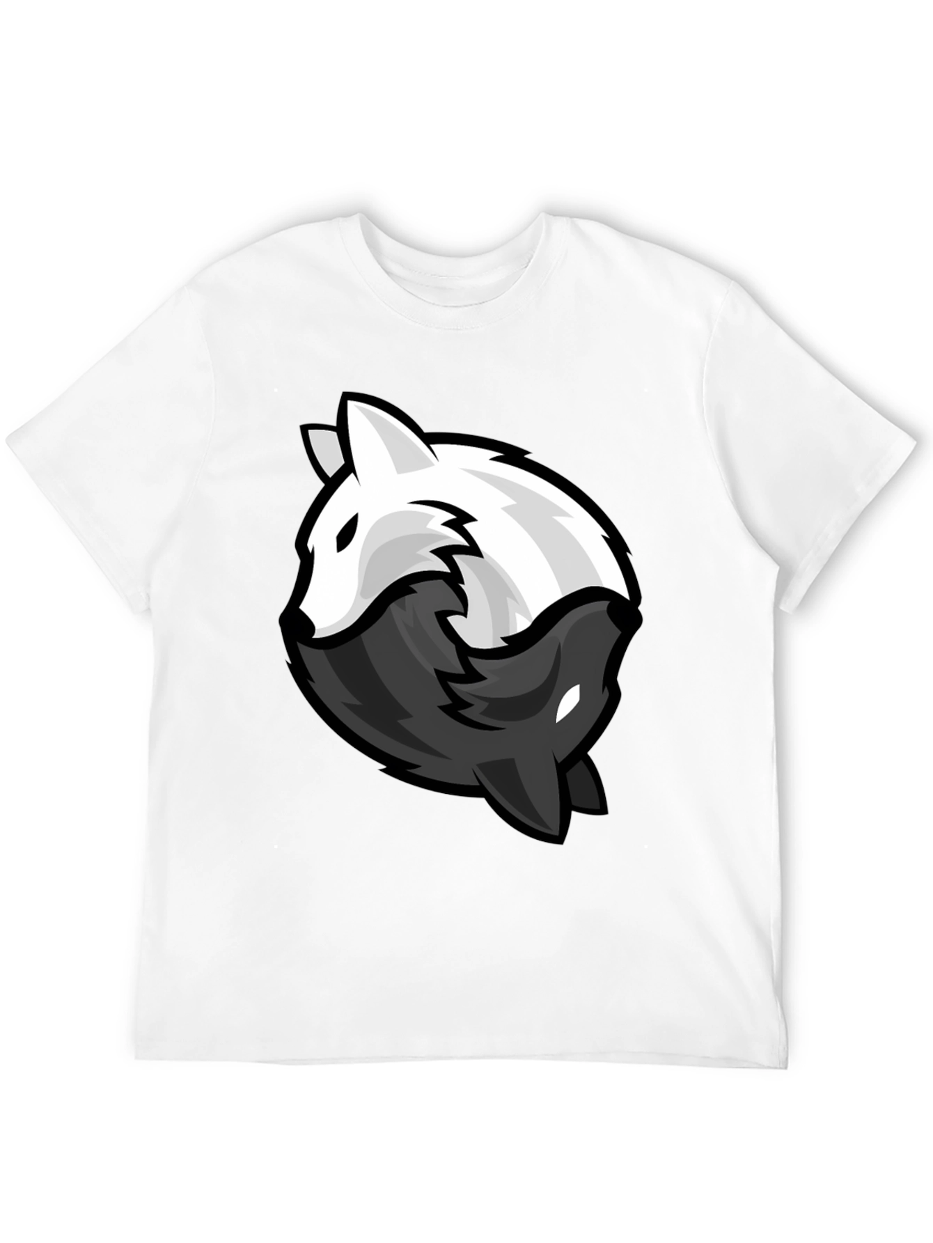 Yin Yang Wolves Graphic Tee - Black Cotton Blend