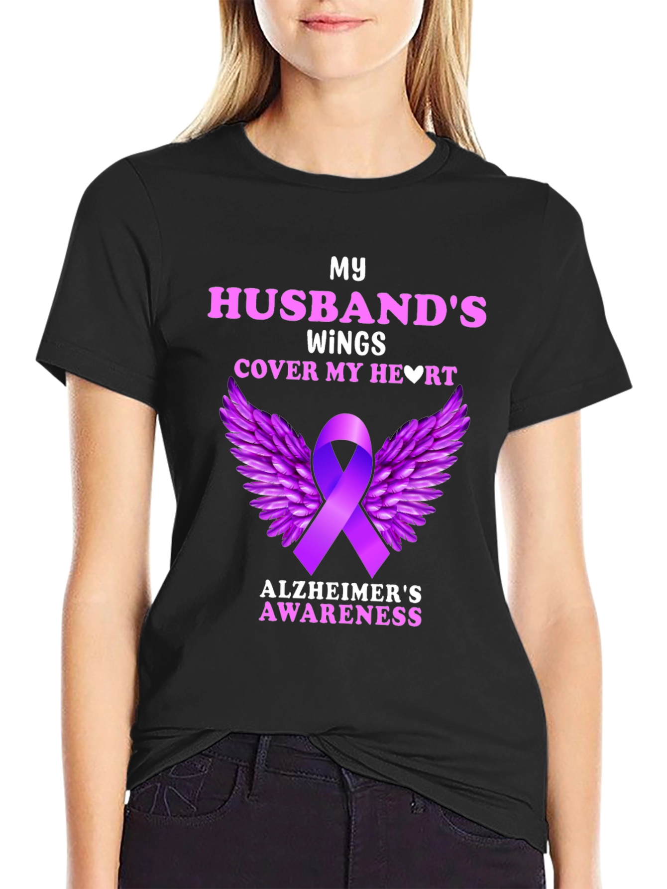 Alzheimers Awareness Husband Wings T-Shirt
