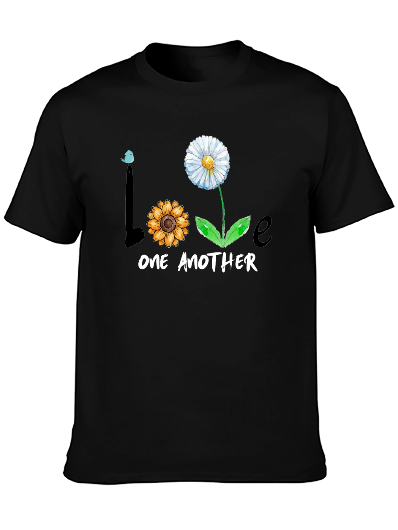 Love One Another Floral Graphic Tee - Black