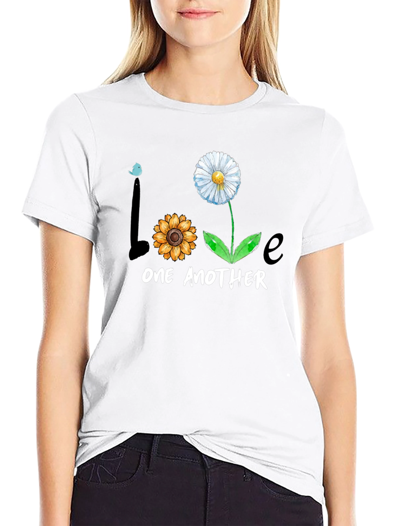 Love One Another Floral Graphic Tee - Black