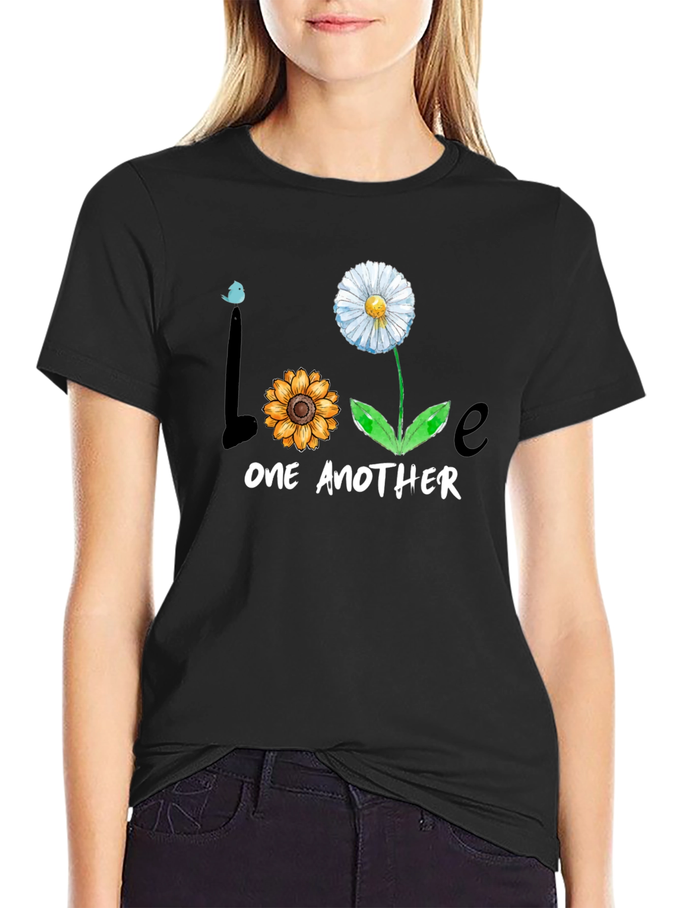 Love One Another Floral Graphic Tee - Black