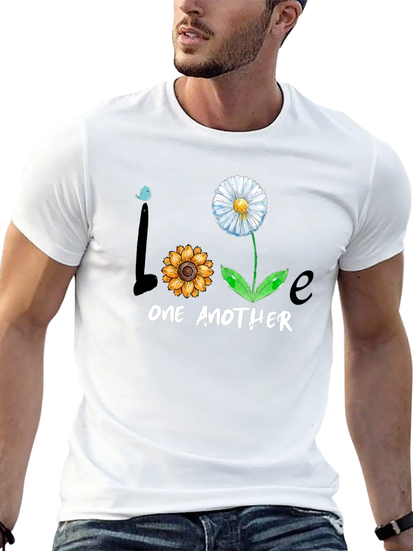 Love One Another Floral Graphic Tee - Black
