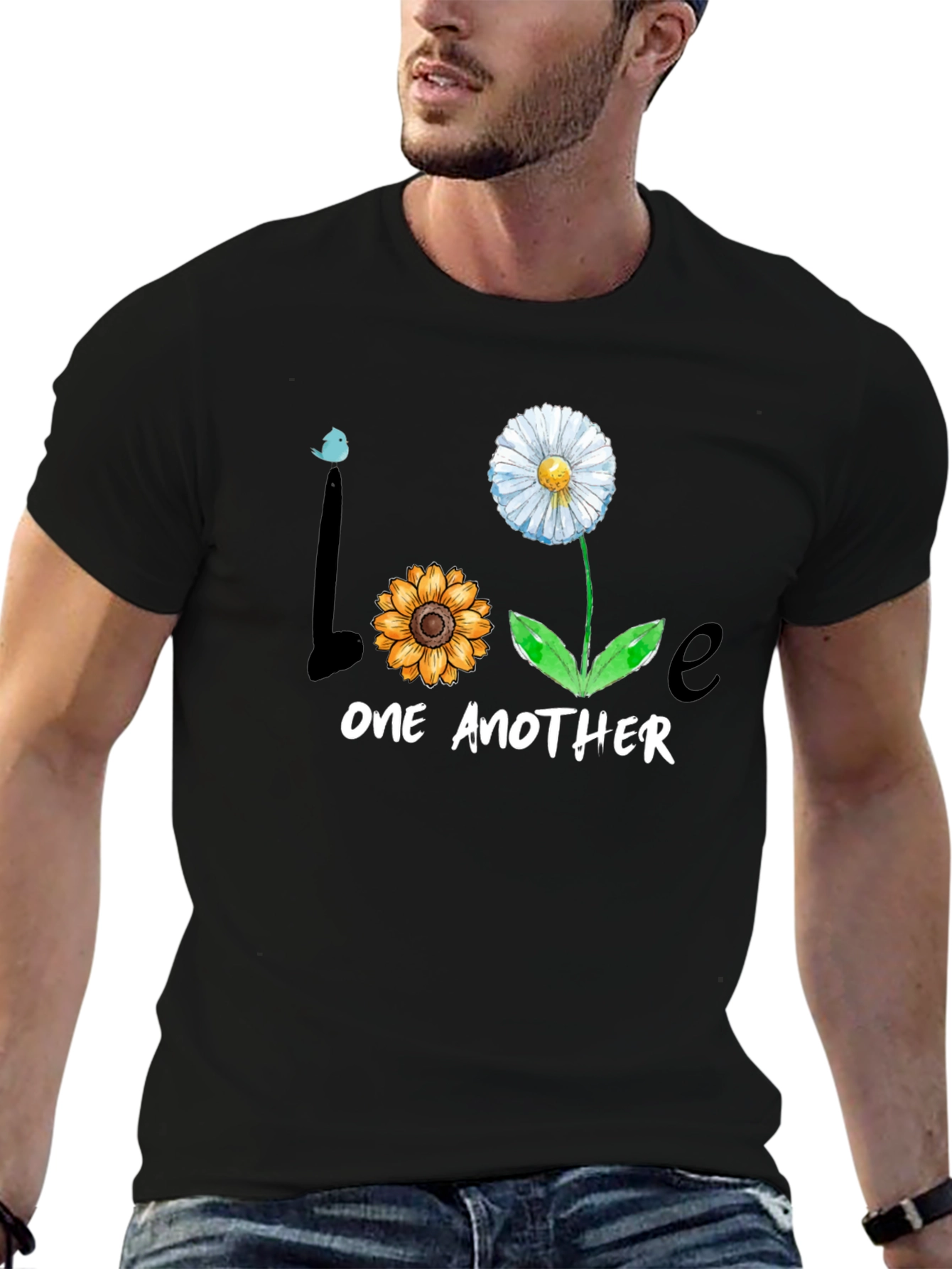 Love One Another Floral Graphic Tee - Black