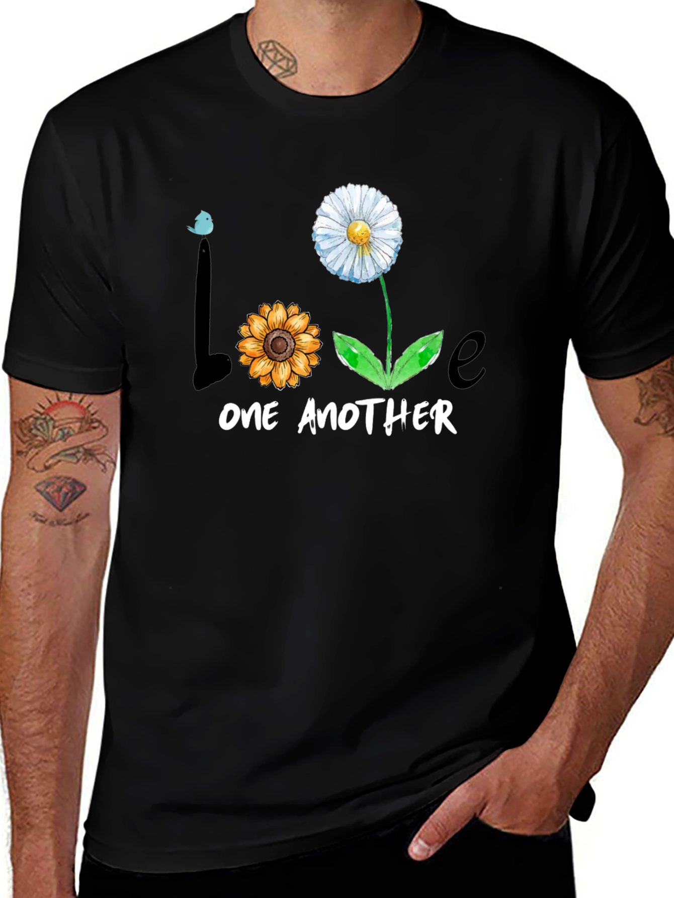 Love One Another Floral Graphic Tee - Black