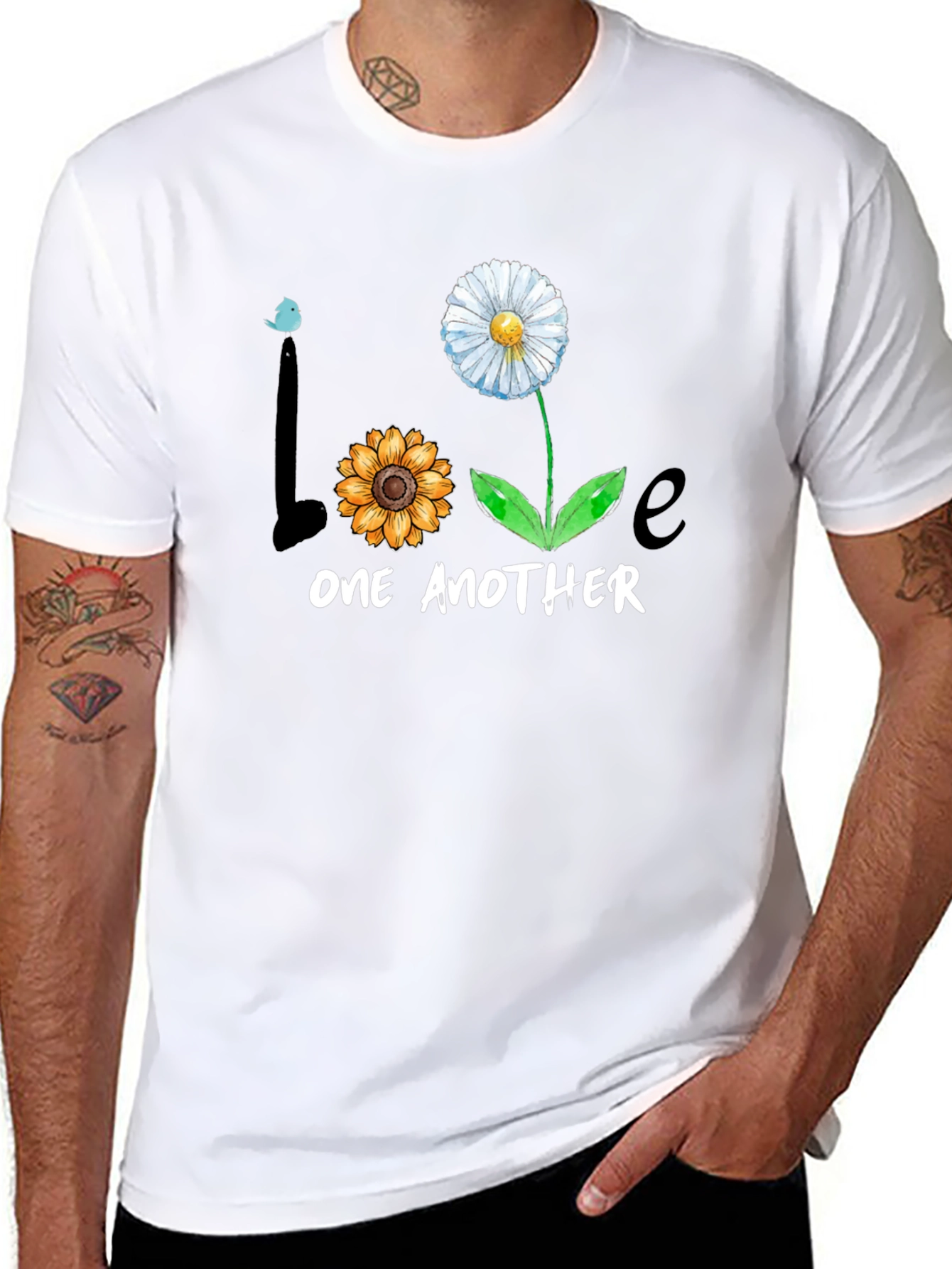 Love One Another Floral Graphic Tee - Black