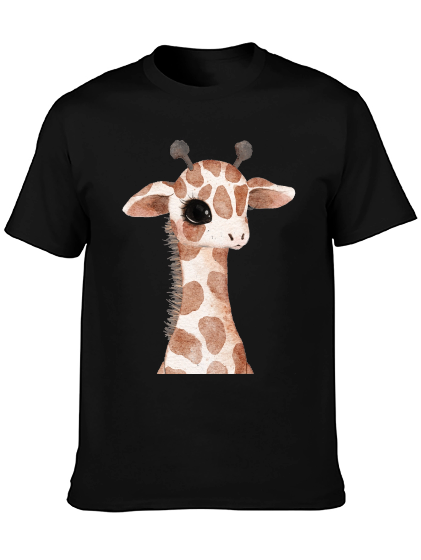 Cute Giraffe Graphic Print Black T-Shirt