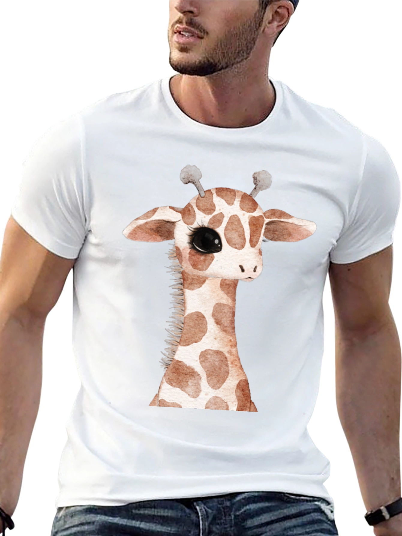 Cute Giraffe Graphic Print Black T-Shirt