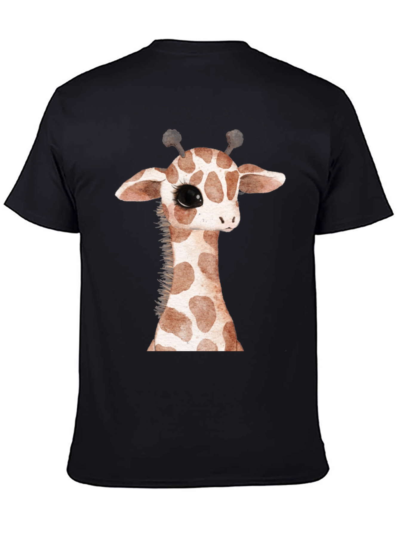 Cute Giraffe Graphic Print Black T-Shirt