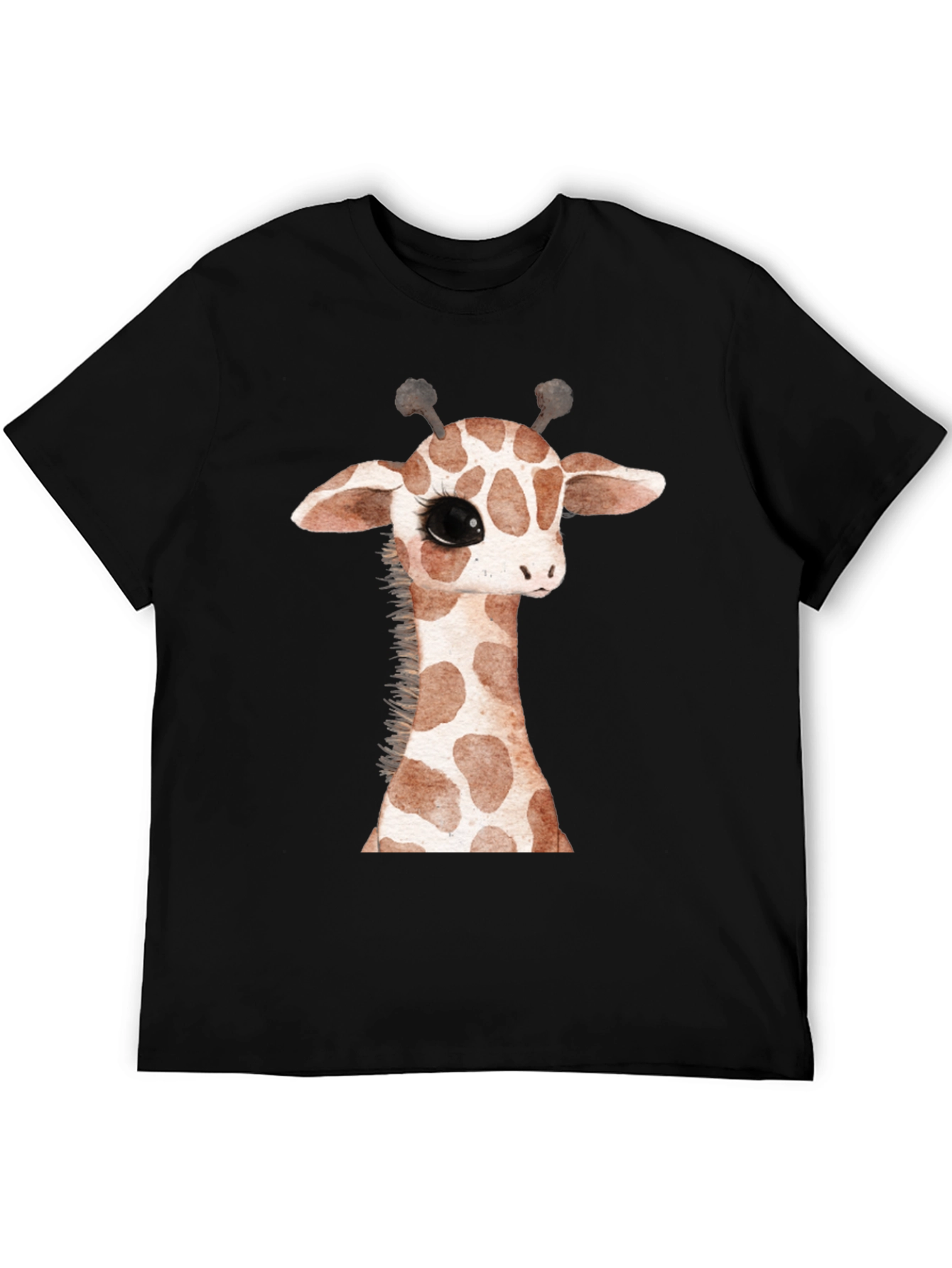 Cute Giraffe Graphic Print Black T-Shirt