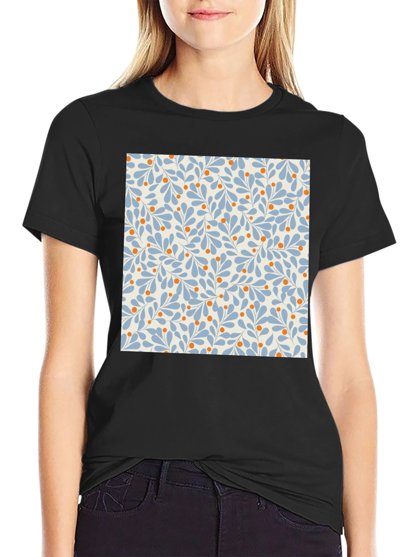Floral Pattern T-Shirt - Black