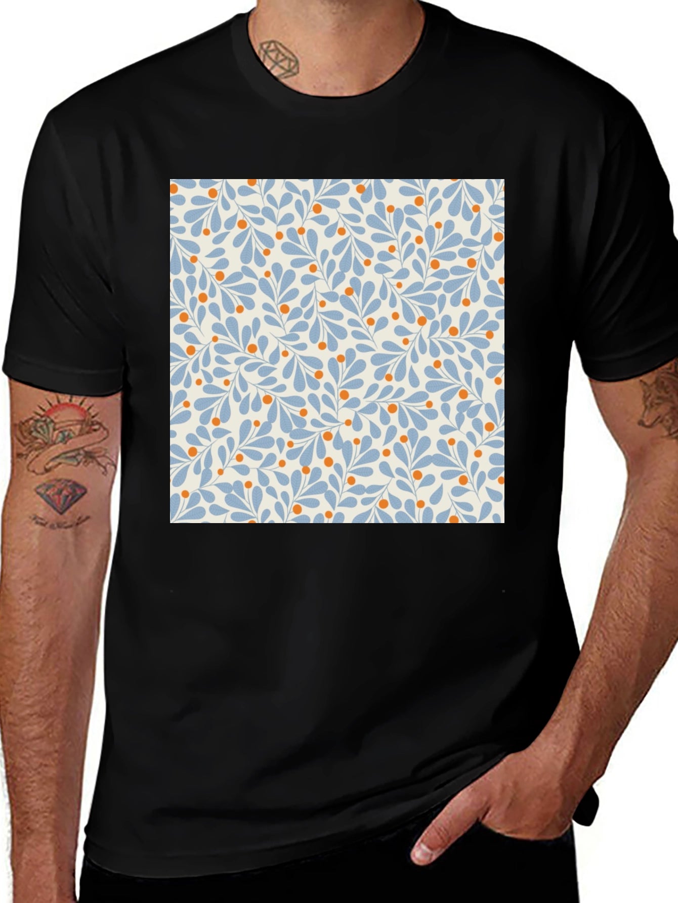 Floral Pattern T-Shirt - Black
