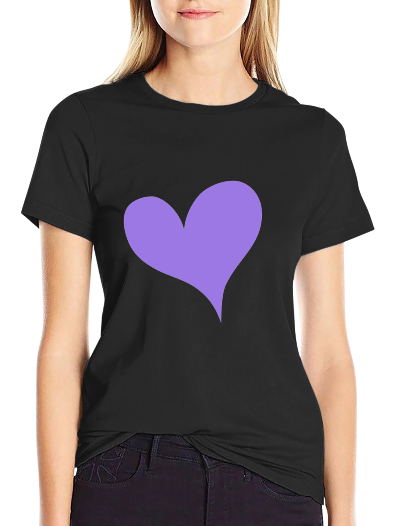 Heart Tee - Black Crew Neck Casual Top