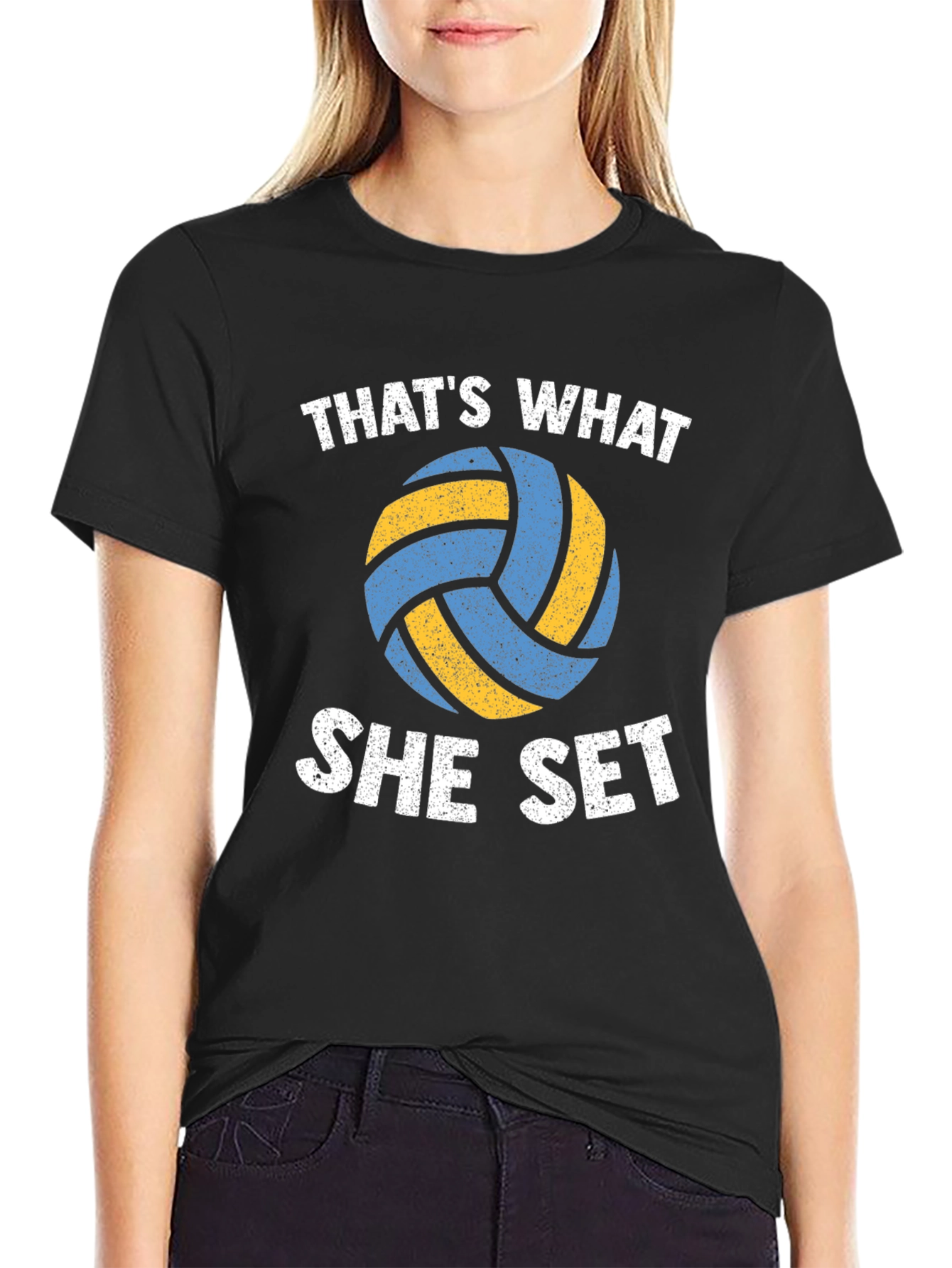 Volleyball Thats What She Set Black T-Shirt