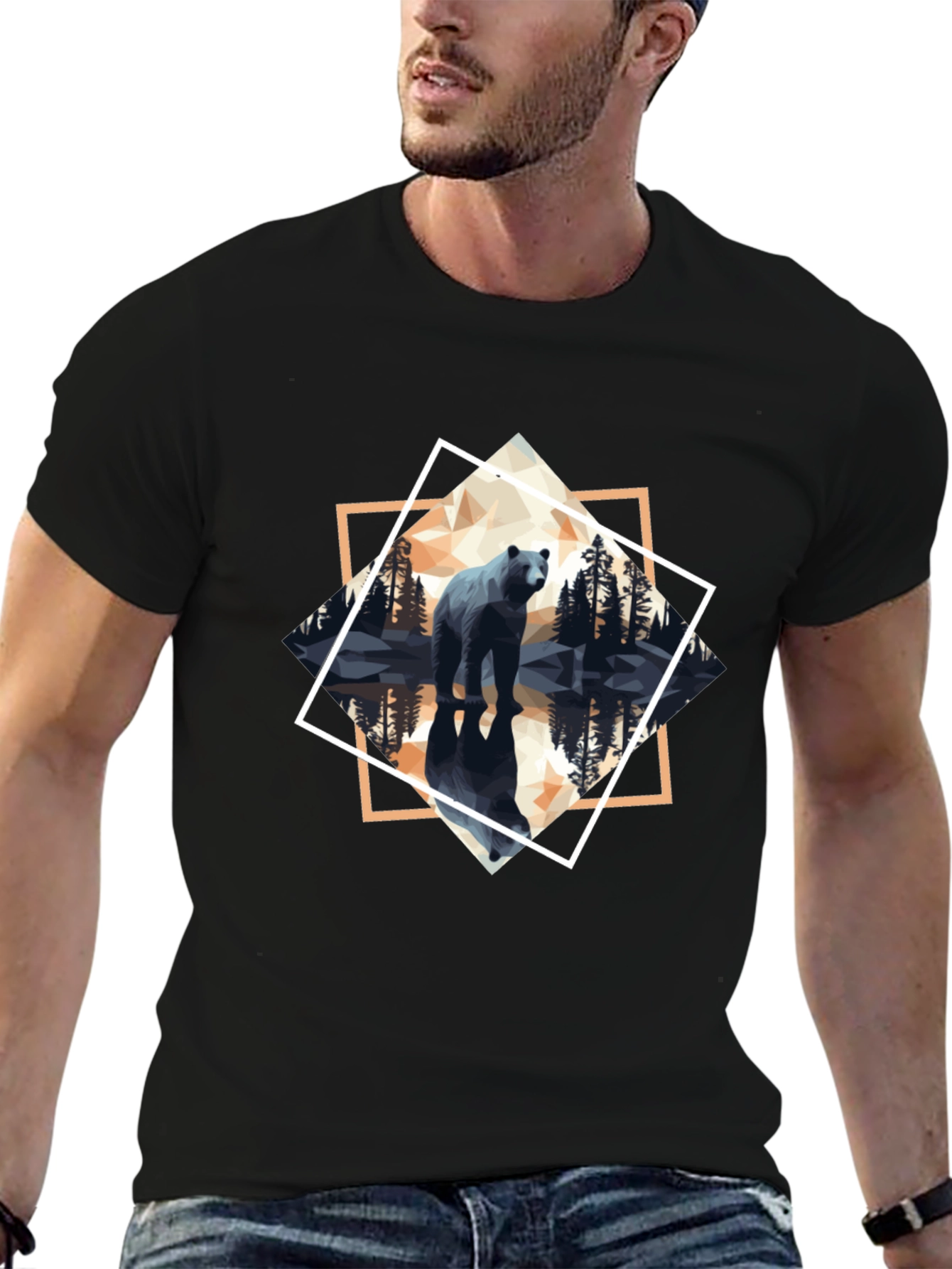 Geometric Bear Graphic Tee - Mens Black T-Shirt