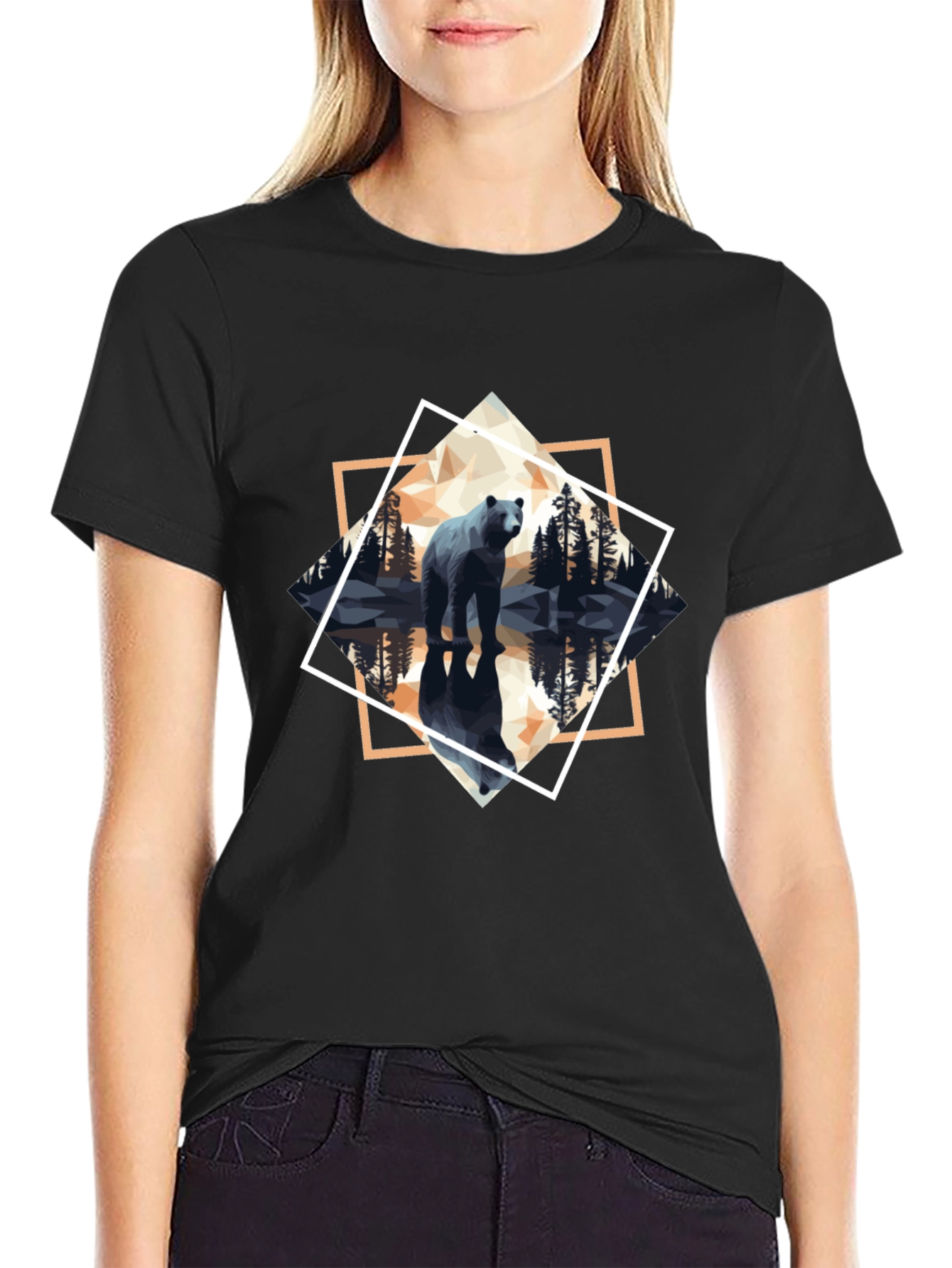 Geometric Bear Graphic Tee - Mens Black T-Shirt