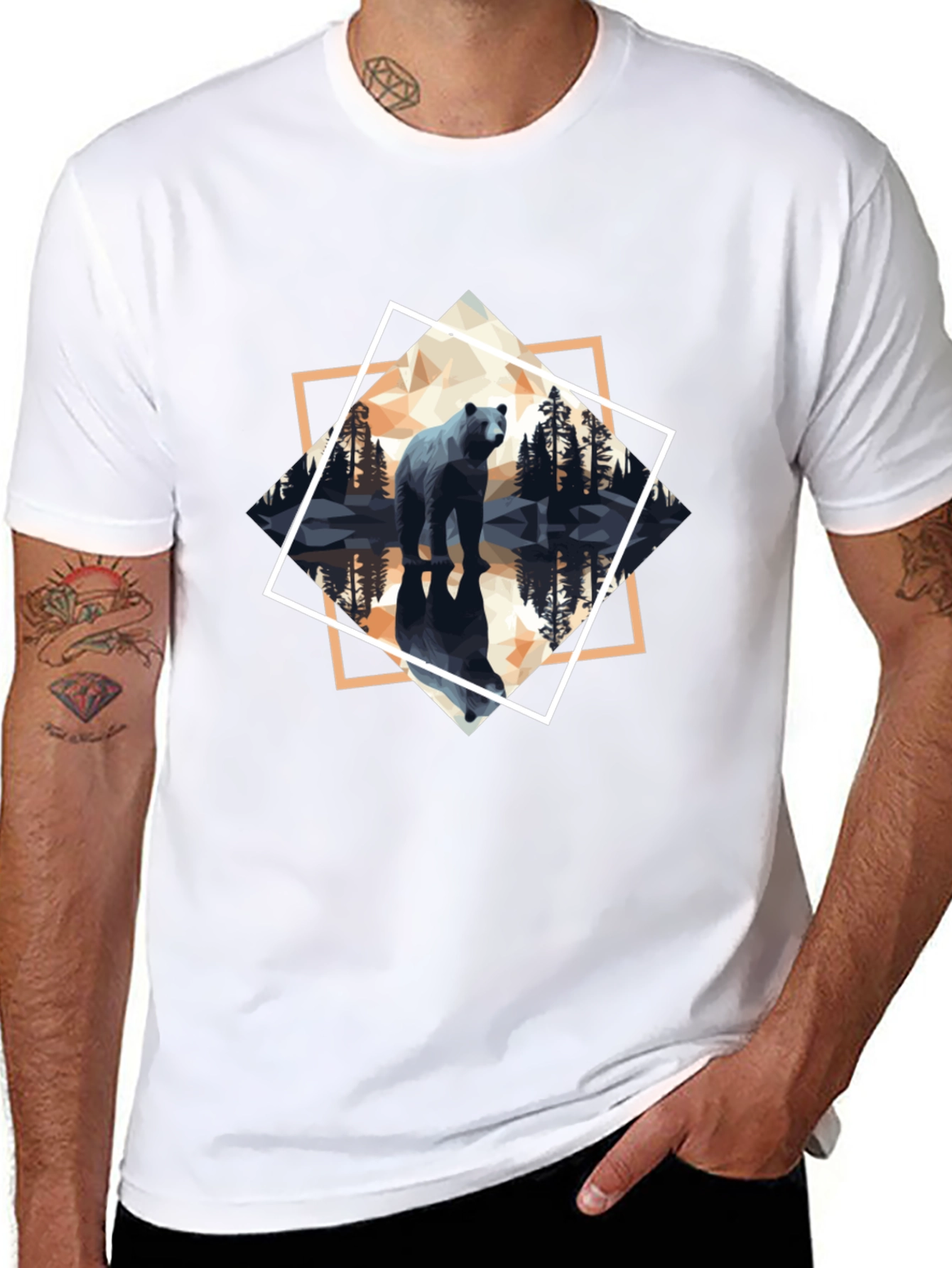 Geometric Bear Graphic Tee - Mens Black T-Shirt
