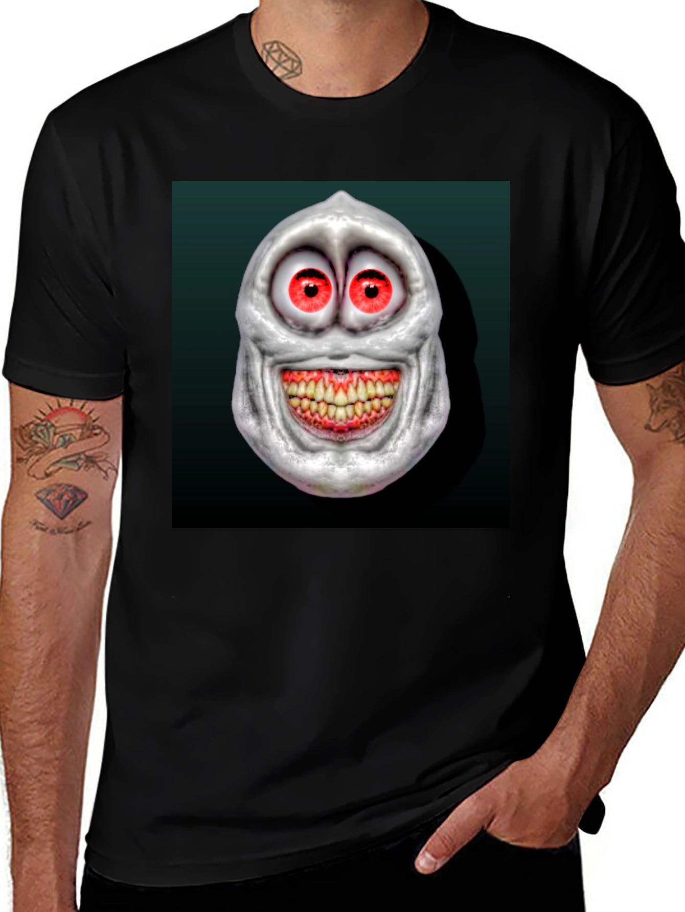 Creepy Cartoon Face Graphic Tee - Mens Black T-Shirt