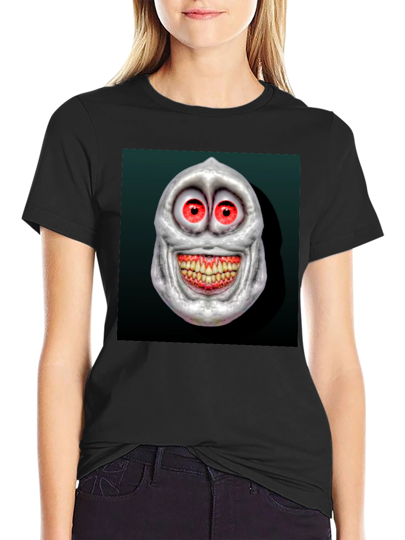 Creepy Cartoon Face Graphic Tee - Mens Black T-Shirt