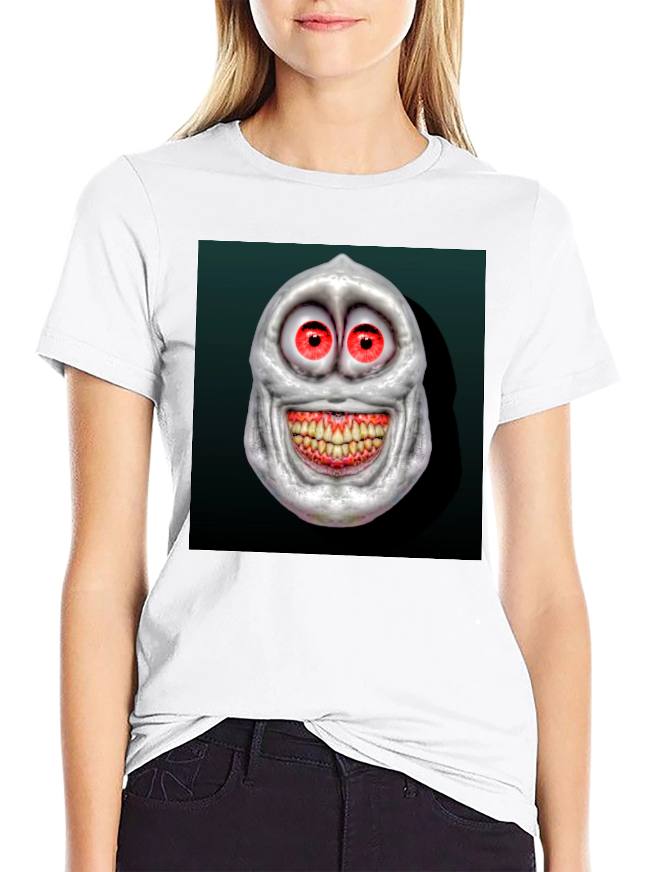 Creepy Cartoon Face Graphic Tee - Mens Black T-Shirt