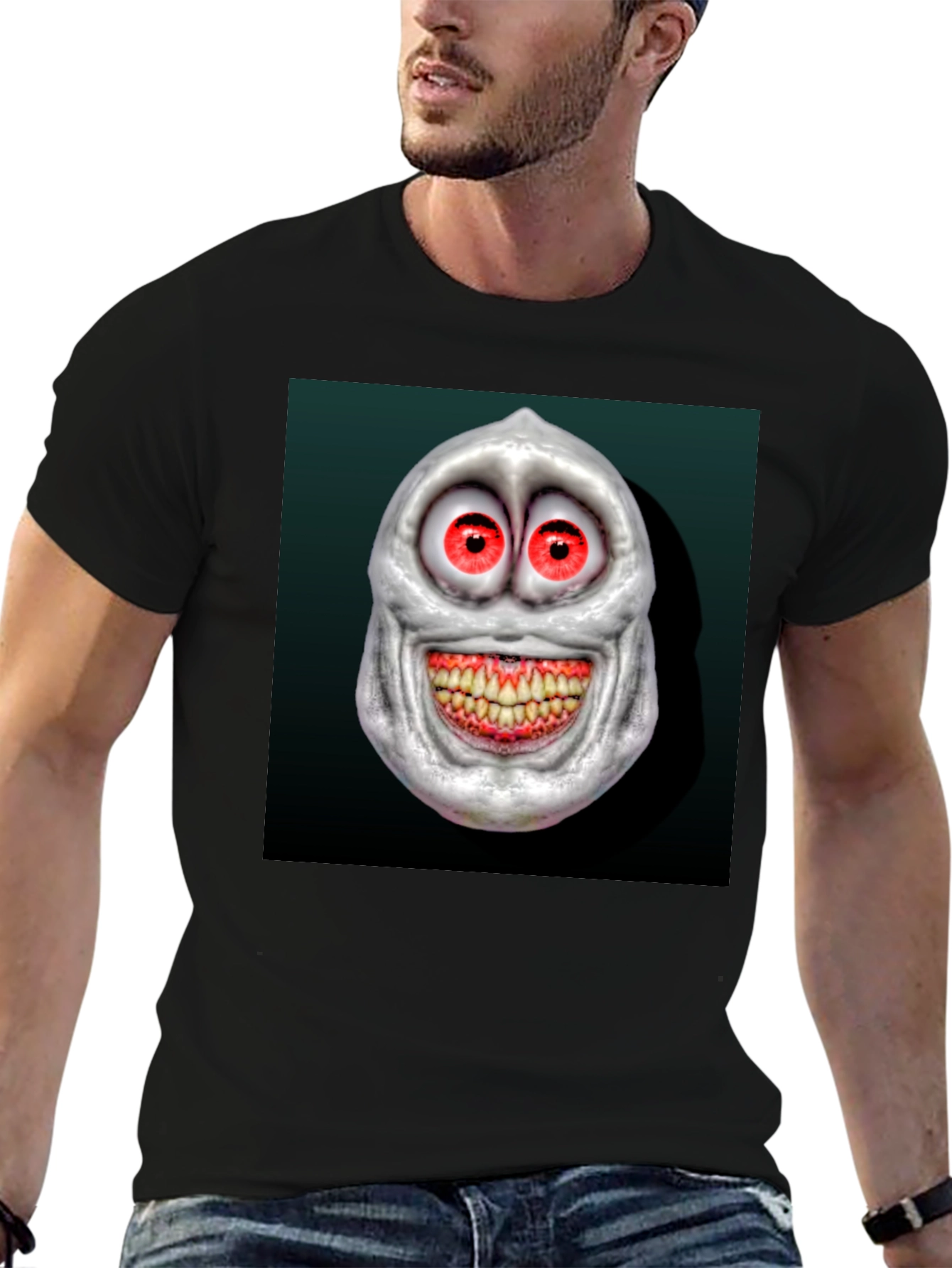 Creepy Cartoon Face Graphic Tee - Mens Black T-Shirt