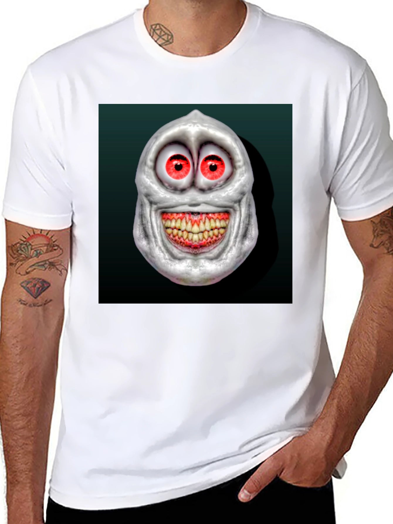 Creepy Cartoon Face Graphic Tee - Mens Black T-Shirt