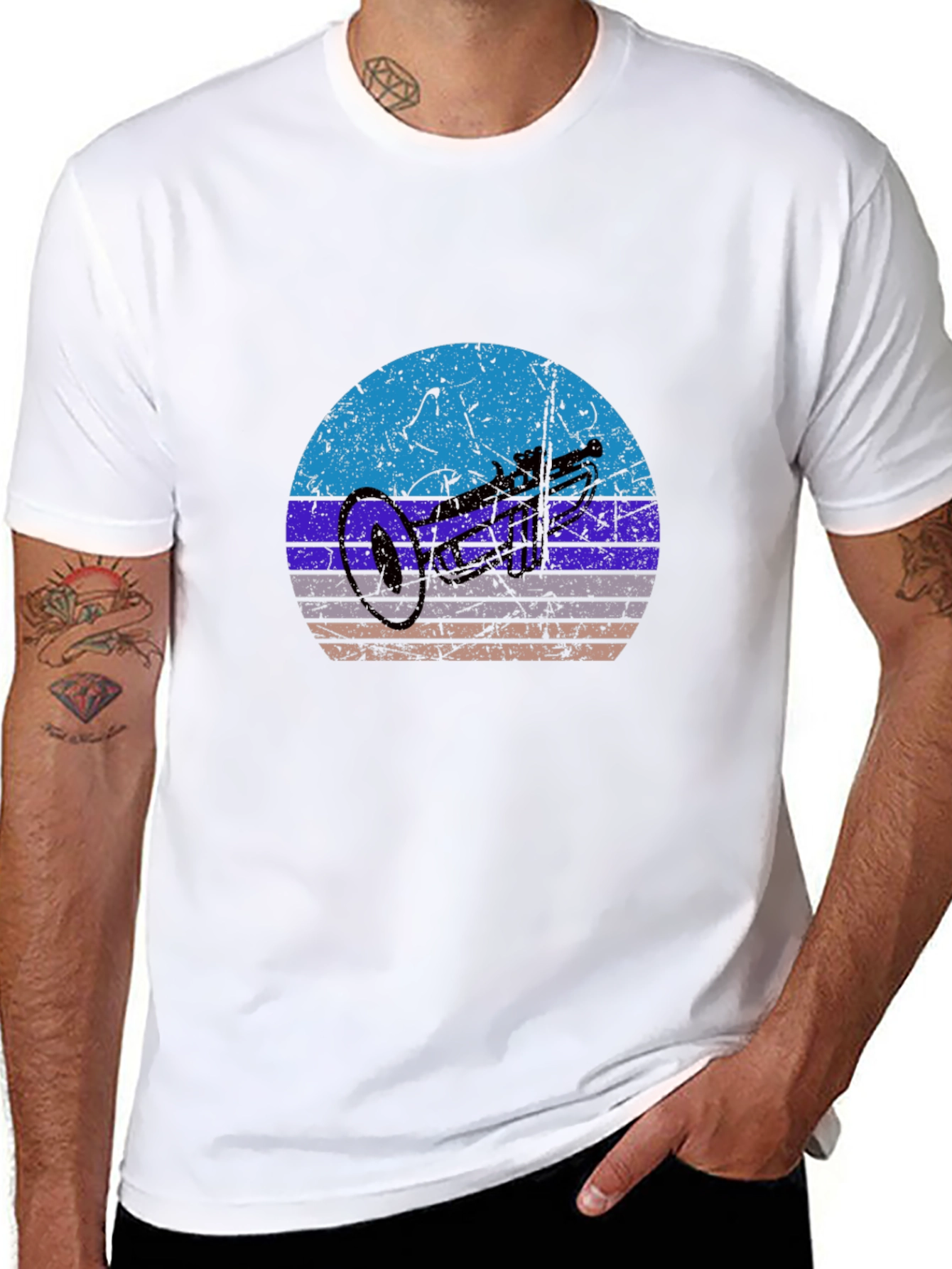 Retro Trumpet Graphic Tee - Black Cotton T-Shirt