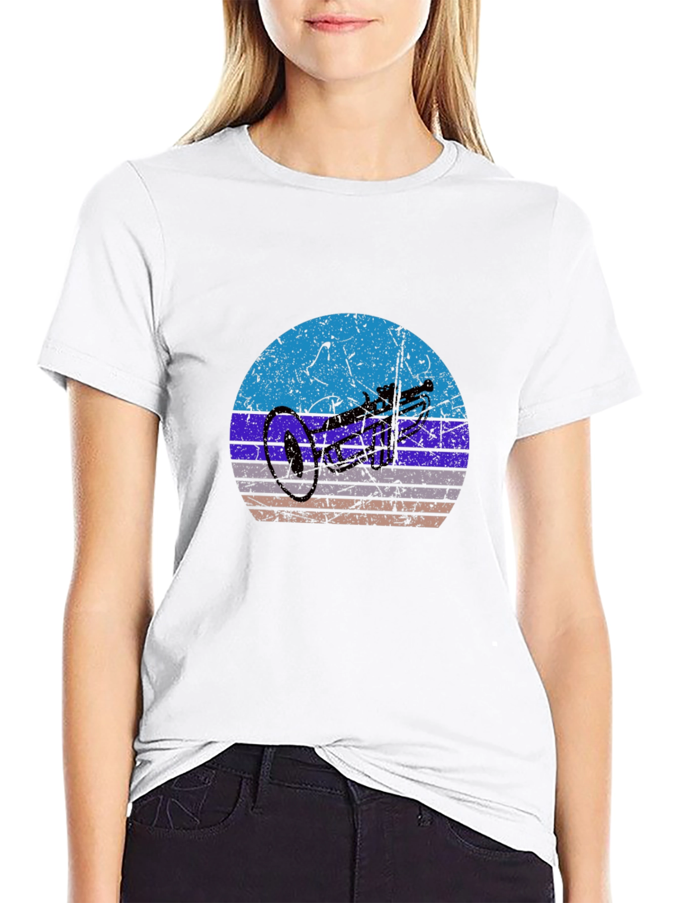 Retro Trumpet Graphic Tee - Black Cotton T-Shirt