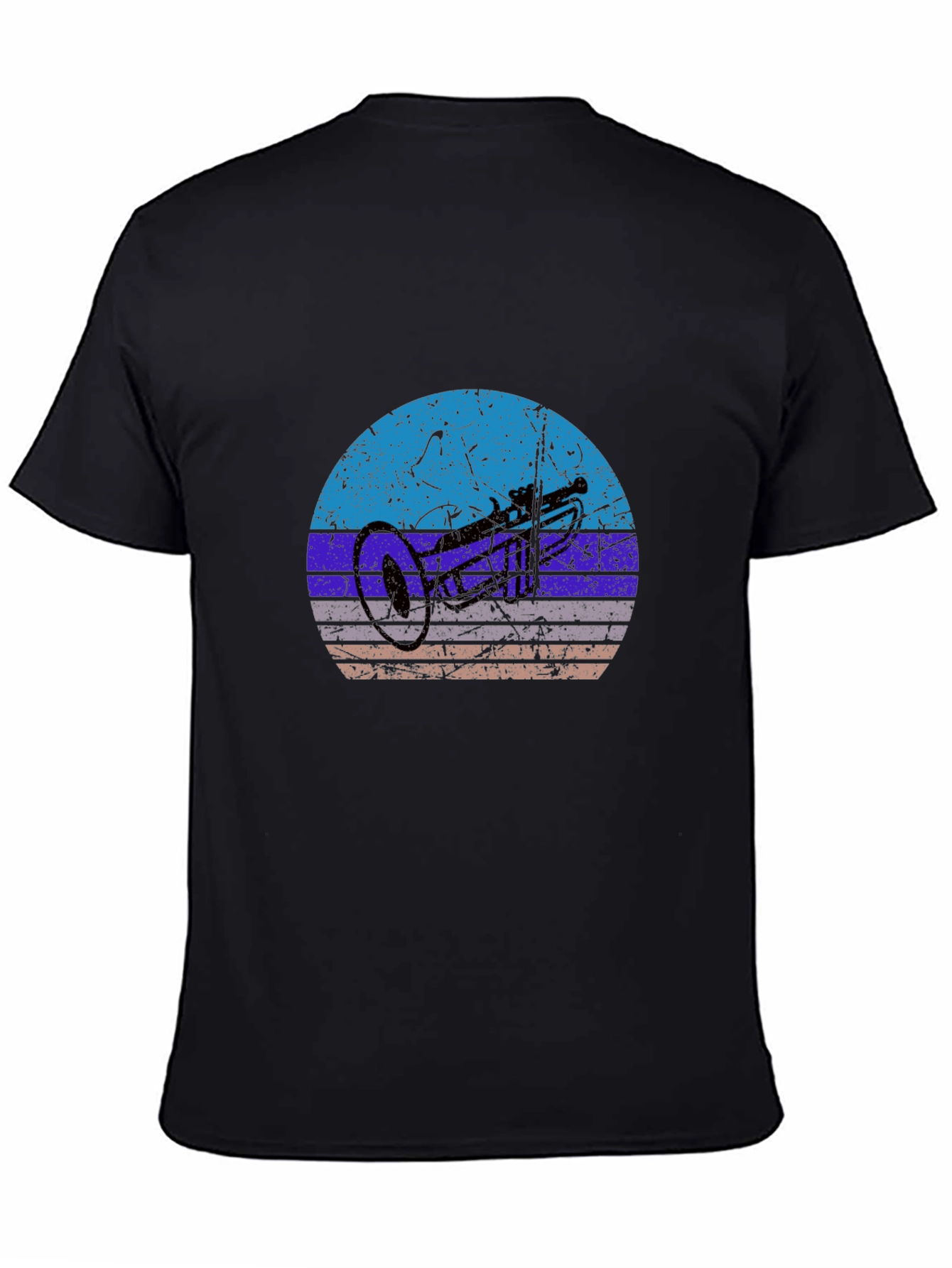 Retro Trumpet Graphic Tee - Black Cotton T-Shirt