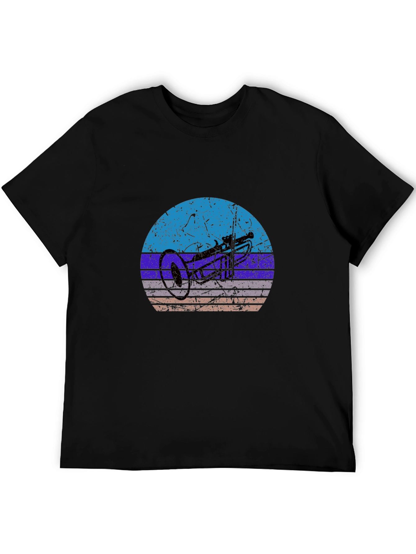 Retro Trumpet Graphic Tee - Black Cotton T-Shirt