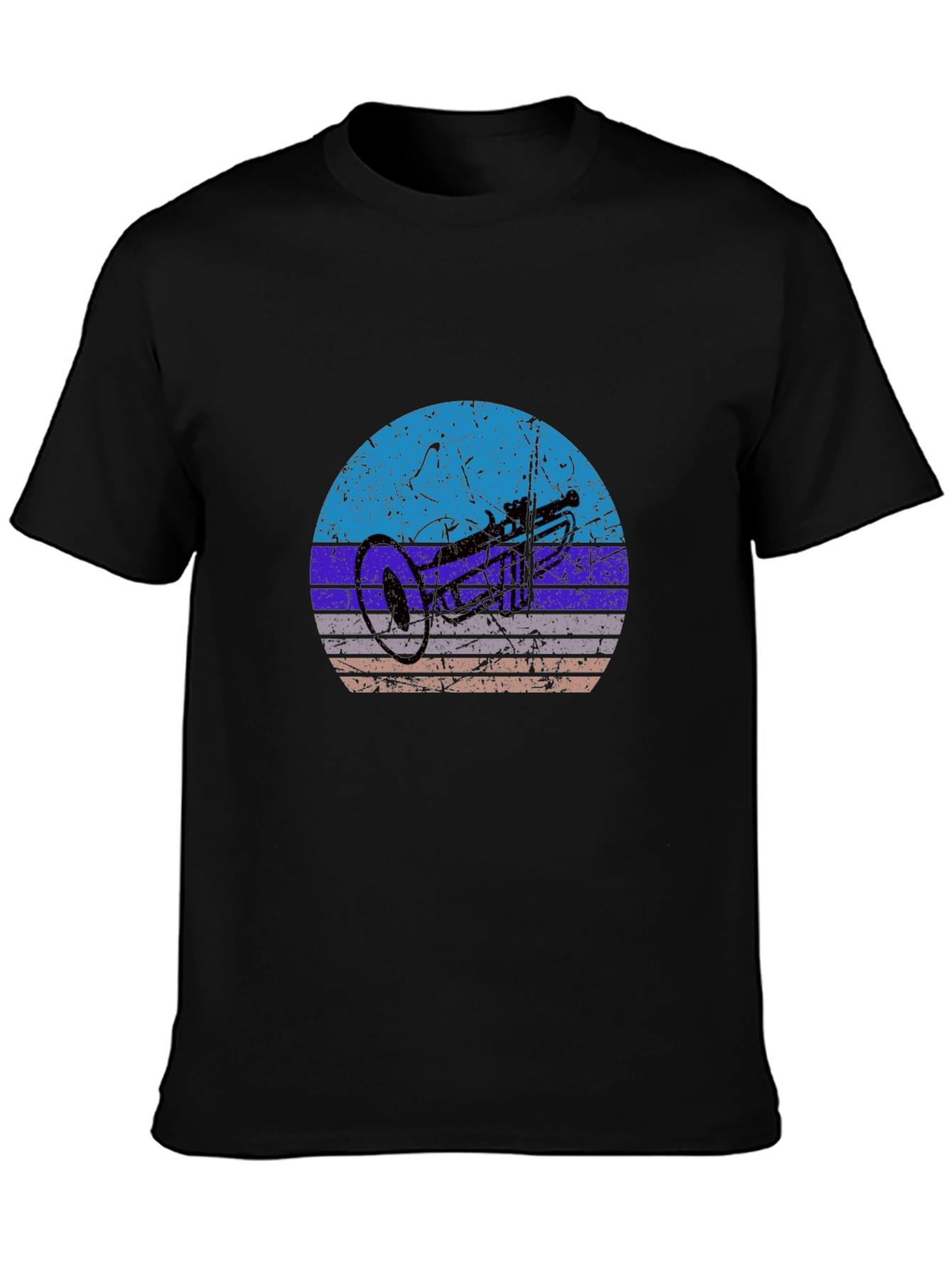 Retro Trumpet Graphic Tee - Black Cotton T-Shirt