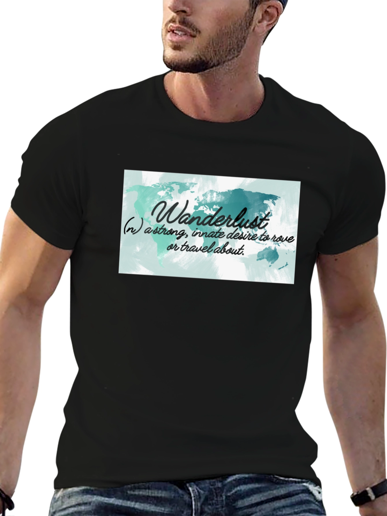 Wanderlust World Map Black T-Shirt