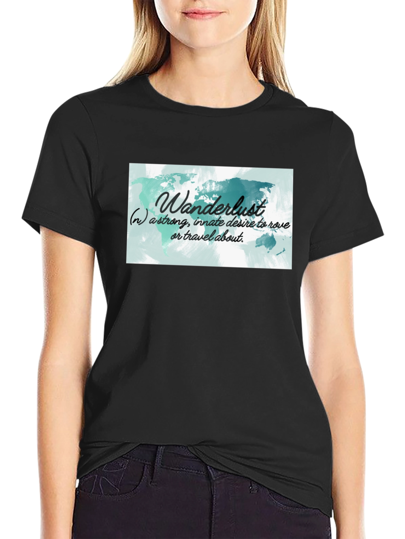Wanderlust World Map Black T-Shirt
