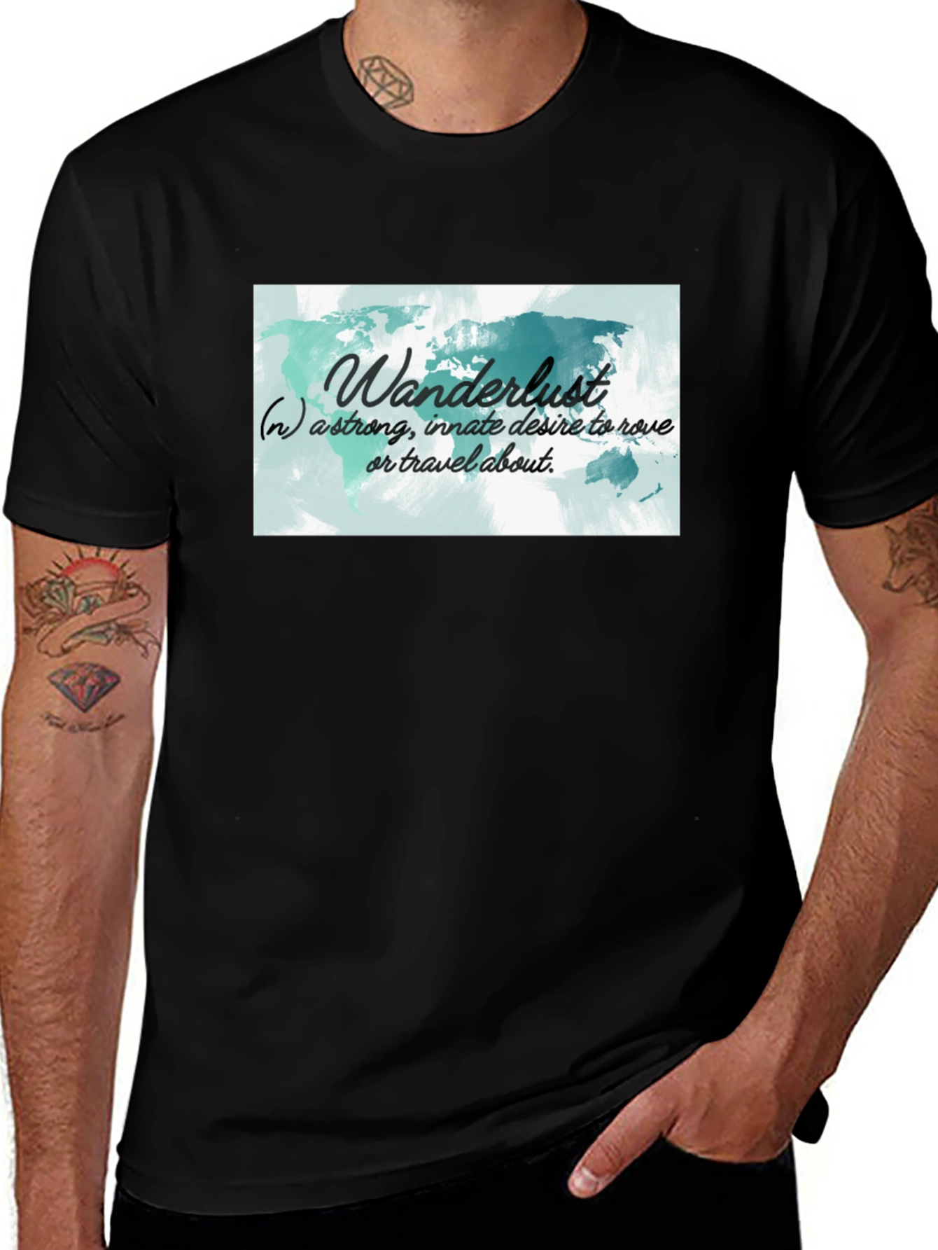 Wanderlust World Map Black T-Shirt