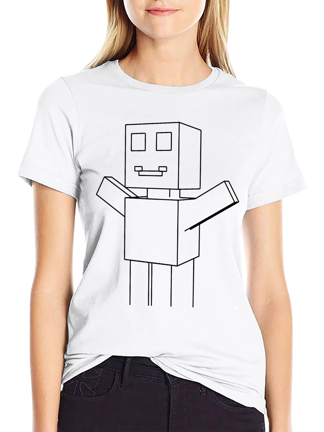 Minimalist Robot Graphic Tee - Black