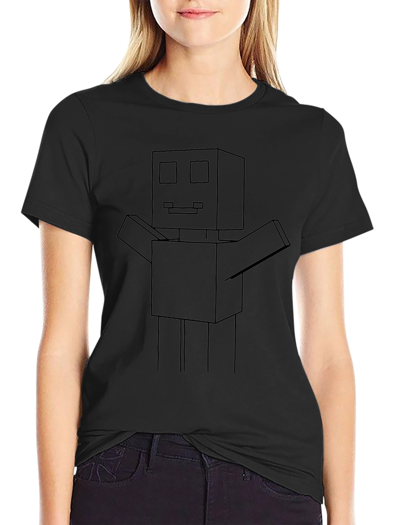 Minimalist Robot Graphic Tee - Black